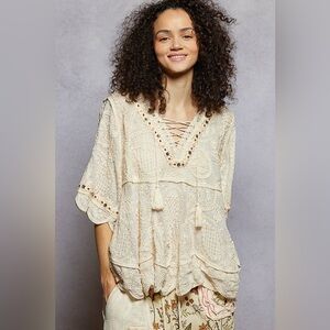 New POL Embroidered Cream Women's Top
